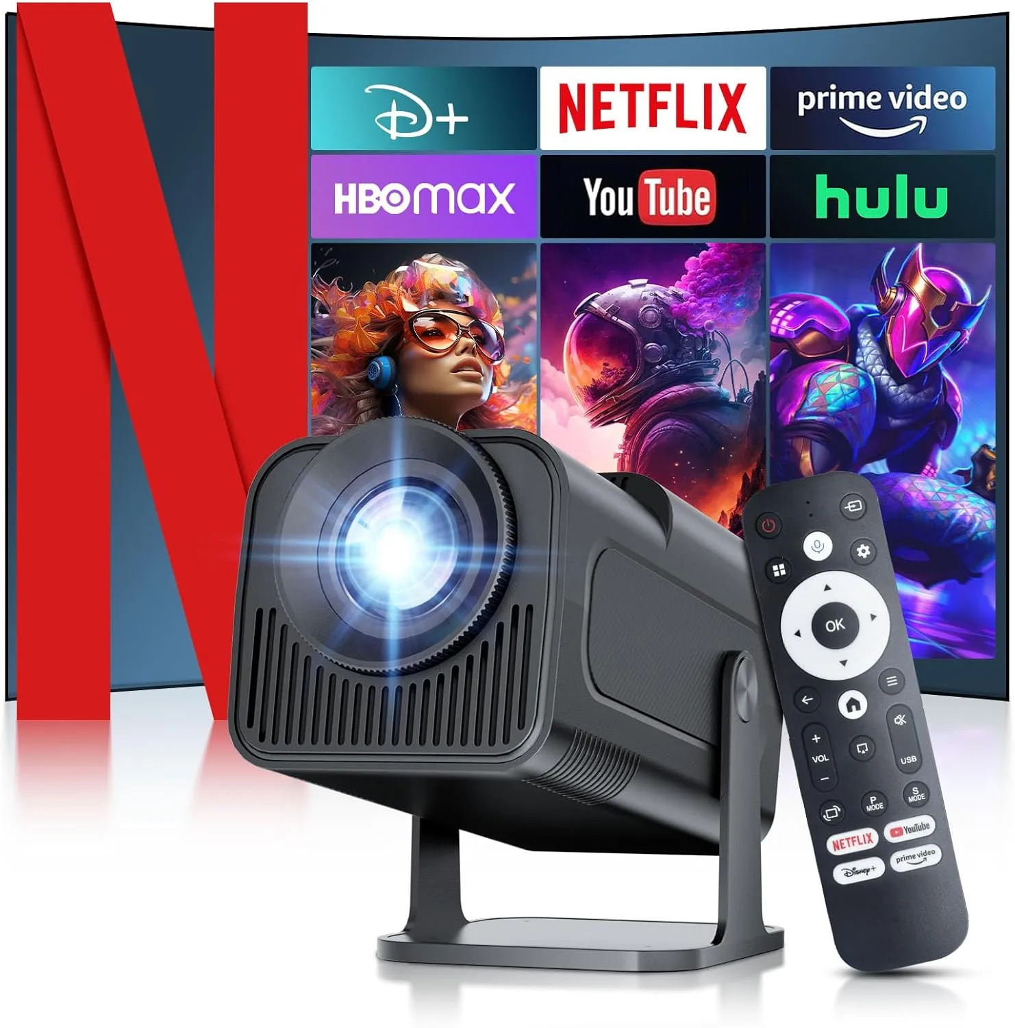 [ 2025 Netflix Licensed ] 4K Projector with Wifi Bluetooth, Android 13 Smart Projector w Built-in Netflix/YouTube/PrimeVideo/D , Auto Keystone, 1080P Native Mini Portable Projector for Outdoor Movies