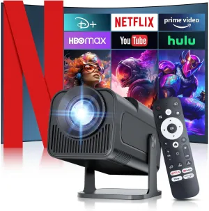 [ 2025 Netflix Licensed ] 4K Projector with Wifi Bluetooth, Android 13 Smart Projector w Built-in Netflix/YouTube/PrimeVideo/D , Auto Keystone, 1080P Native Mini Portable Projector for Outdoor Movies