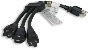 1-to-3 Power Cord Extension and Splitter, NEMA 5-15P to NEMA 5-15R x 3, 18 Inch, 14 AWG, 15A, 125V (ZADA55PQ-18)