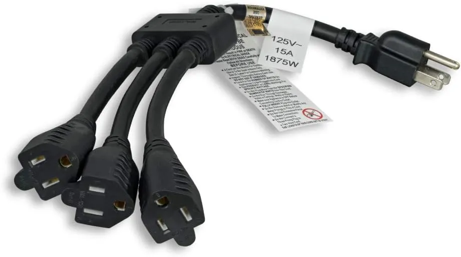 1-to-3 Power Cord Extension and Splitter, NEMA 5-15P to NEMA 5-15R x 3, 18 Inch, 14 AWG, 15A, 125V (ZADA55PQ-18)