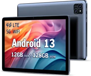 10 Inch Android 13 Tablet & Phone(Make Call), 12GB(6 6 Expand) RAM 128GB ROM, Octa-Core Pad with 4G LTE,5G WiFi, 8000mAh Battery, 5MP 8MP Dual HD Camera, Bluetooth GPS Support Grey