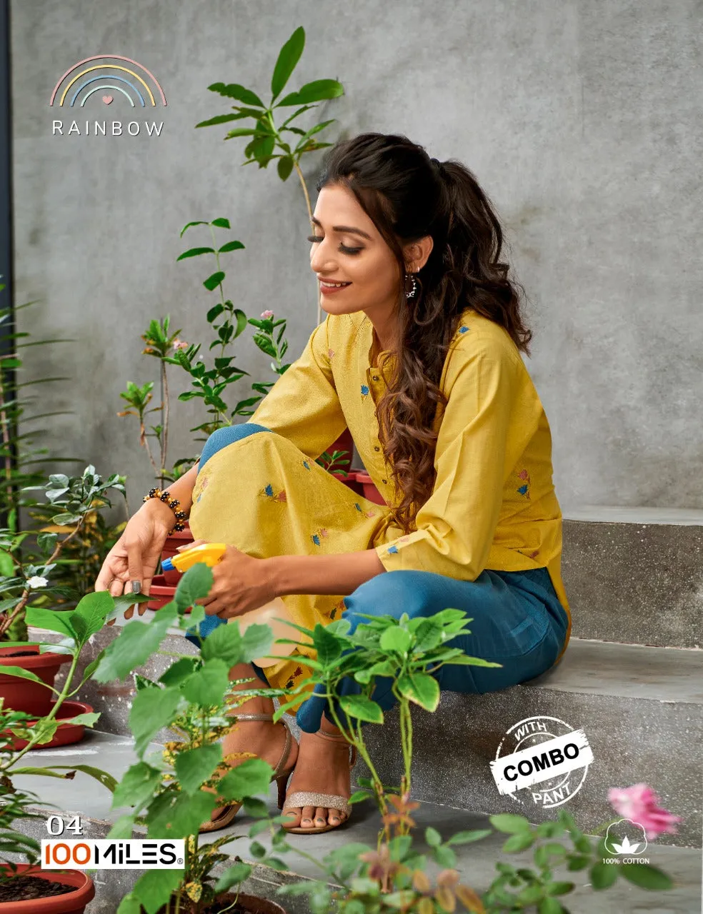 100 Miles Launched Rainbow Cotton Embroidery Work Casual Wear Kurtis Collection