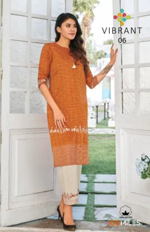 100 Miles Presents Vibrant Cotton Embroidery Work Casual Wear Kurtis Collection