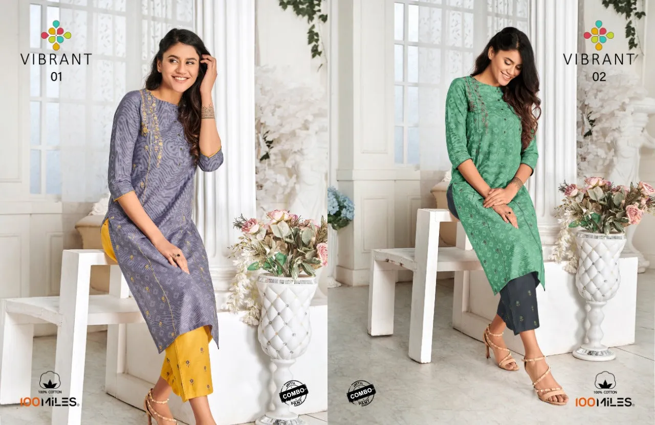 100 Miles Presents Vibrant Cotton Embroidery Work Casual Wear Kurtis Collection