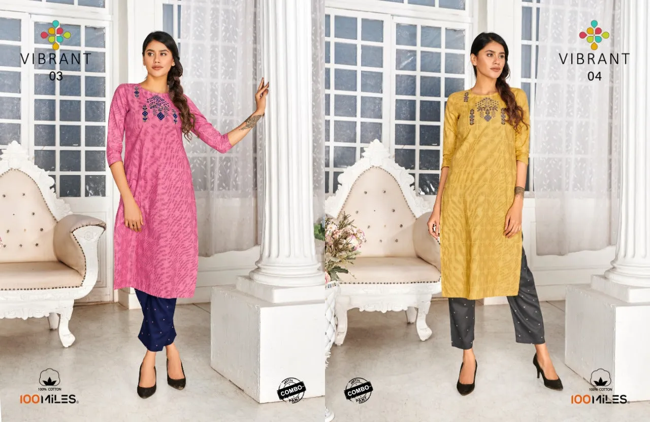 100 Miles Presents Vibrant Cotton Embroidery Work Casual Wear Kurtis Collection