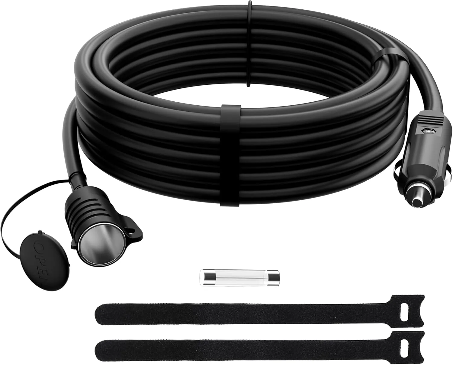12V/24V Car Cigarette Lighter Extension Cord 15 FT, Car Plug Splitter Adapter 16AWG Extension Wire with Spare Fuse,Waterproof Cover and Hanging Hole,for Car Inverter/Air Pump/car Refrigerator