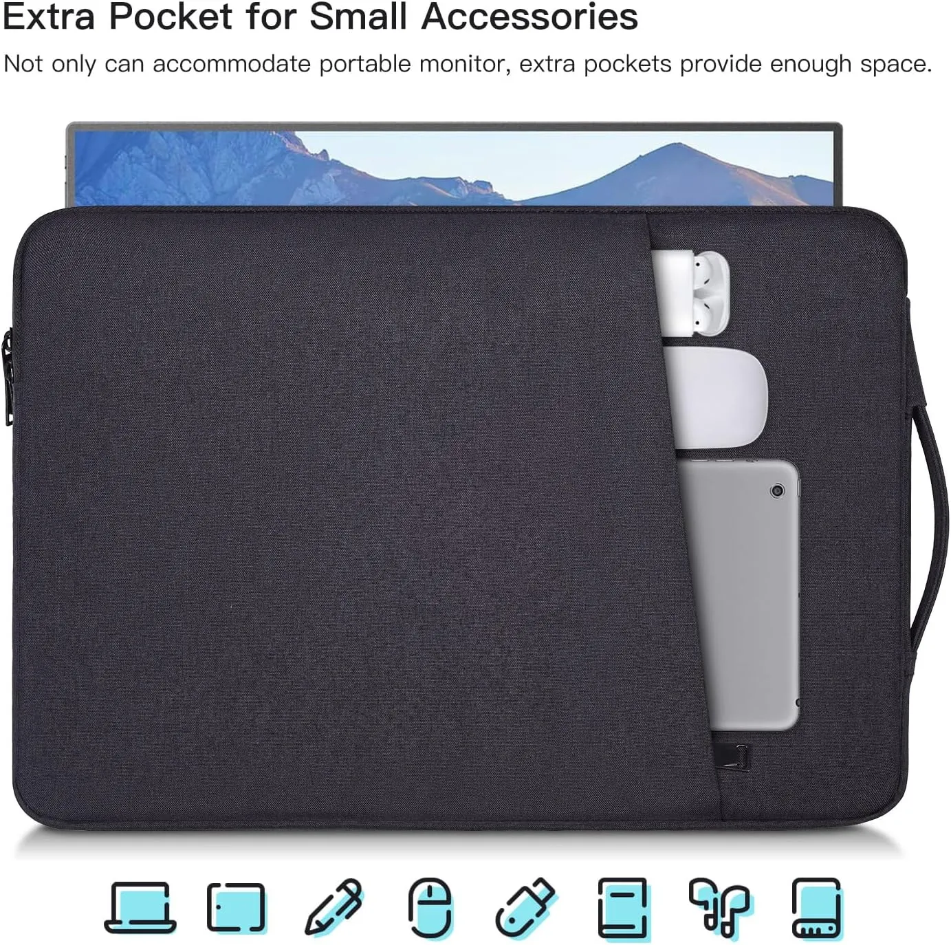 15.6-16.1 Inch Portable Monitor Sleeve Case for CAPERAVE KYY MNN VILVA InnoView ZSCMALLS QQH FANGOR HONGO CNBANAN ViewSonic, ASUS ZenScreen ACER Laptop External Display Travel Carrying Bag