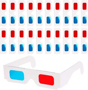 20 Pairs 3D Paper Glasses for Movies, Movie Glasses, 3D Glasses Red and Cyan Lens White Frame Anaglyph Glasses Cardboard for Movies, Folded in Protective Sleeve