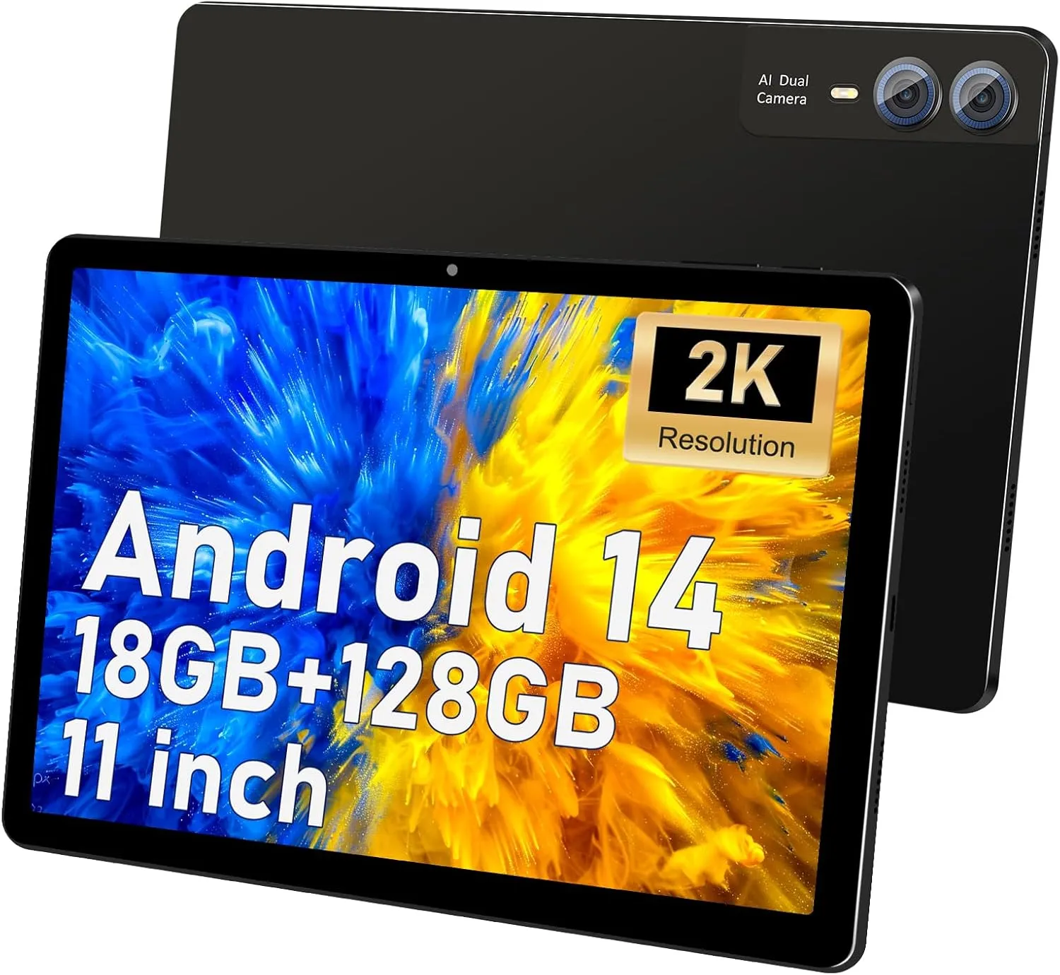 2025 Latest 11 inch 2K Tablet with Keyboard Android 14 2000x1200 2 in 1 Tablets PC, T616 Octa Core, 18GB RAM 128GB ROM, 5 5 13MP Camera, 9000mAh Battery 4 Speakers, 5G WiFi, with Case, Stylus - Gray