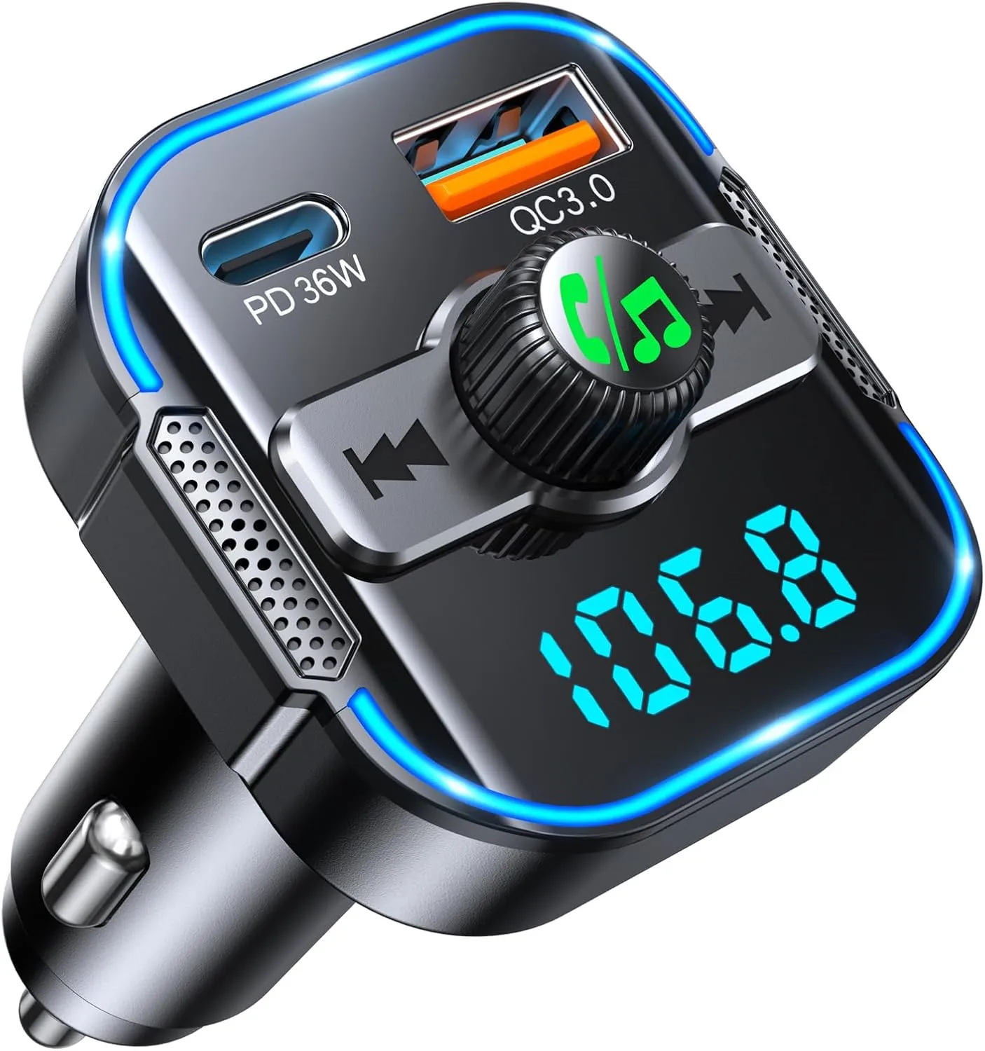 2025 Upgrade Bluetooth 5.3 Car AdapterPD 36W QC3.0 18W, 2-in-1 FM Transmitter Dual Stronger Mics& Fast Car Charger, Wireless FM Radio Adapter Hands-Free Call, Siri Assistant