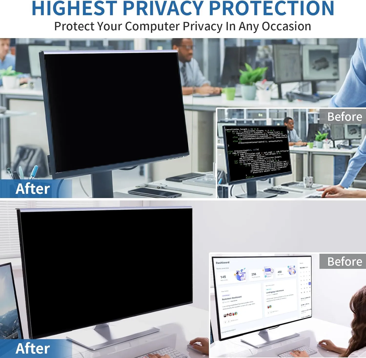 24 Inch Computer Privacy Screen: Blue Light Protection & UV Shield for 23.6-24 inch 16:9 Monitors