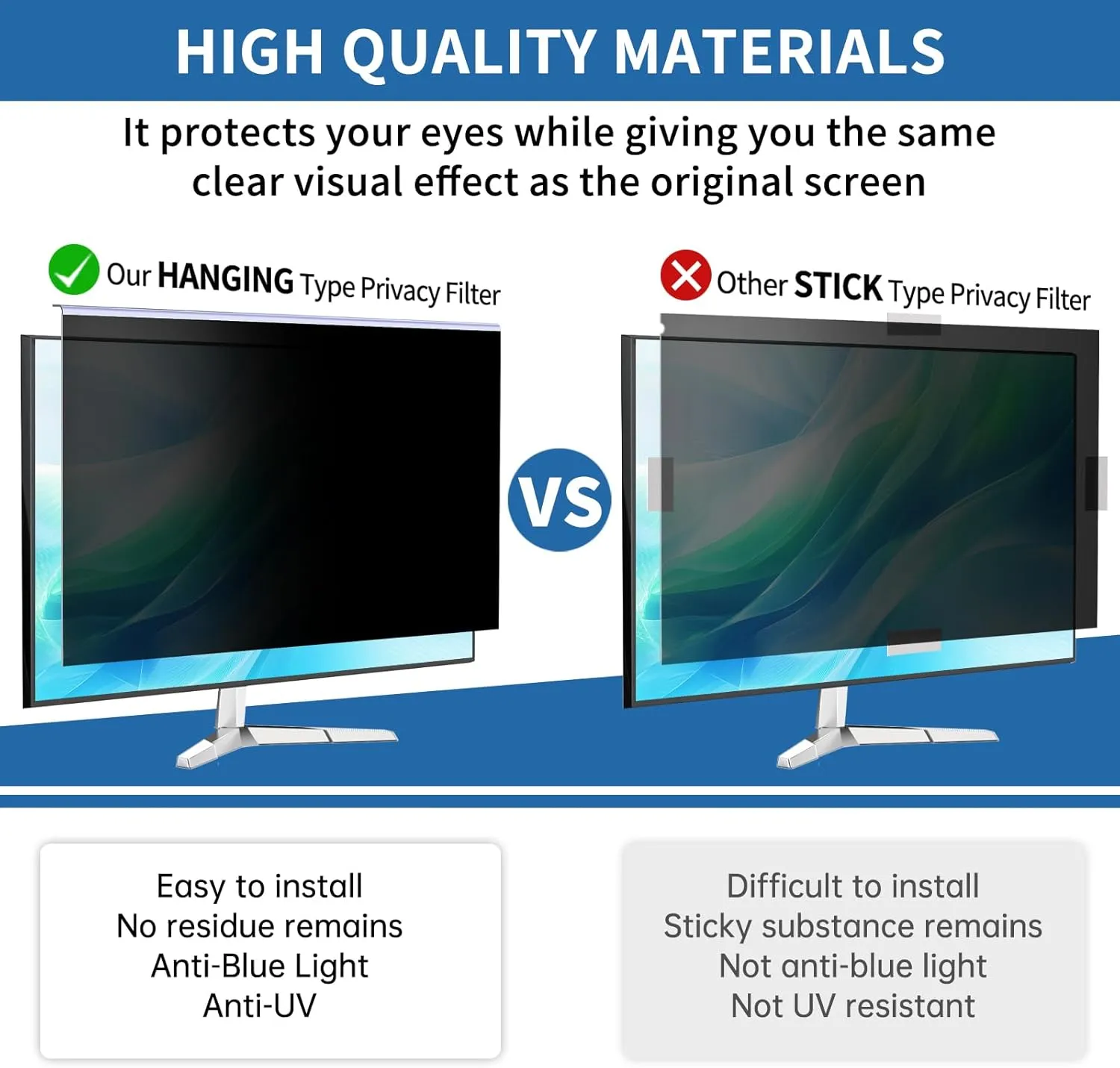 24 Inch Computer Privacy Screen: Blue Light Protection & UV Shield for 23.6-24 inch 16:9 Monitors