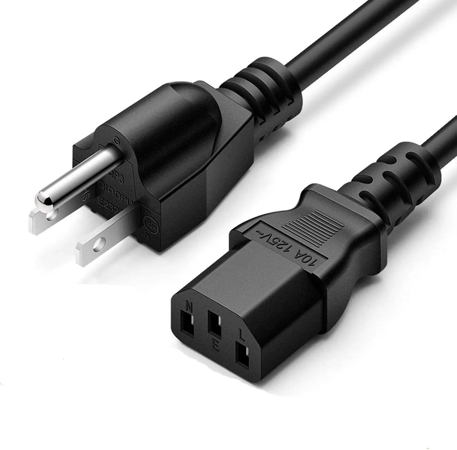 3-Prong 12 Ft 12 Feet for Printers, Computers, Tv's, Scanners and More Devices Power Cable Monitors US Canada Plug Cord