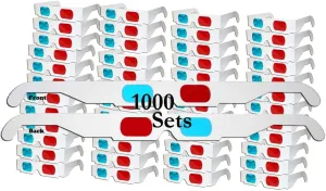 3D Red/Cyan Anaglyph Cardboard Glasses -1000 Pair Unfolded - White Frame