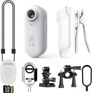 4K Mini Body Camera, 128GB Small Body Camera with 360 Rotatable Clip, Magnetic Lanyard, Easy to use for Recording Life, Work, Speeches, Traveling and Pet Walks (White)