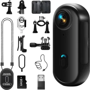 4K Mini Body Camera, Wearable Action Body Cam, Sports Action CameraThumb Size Hands-Free Recording Body Worn Camera, Premium Portable Camcorder Mount Anywhere for Work, Travel,Fishing, Pet Walking