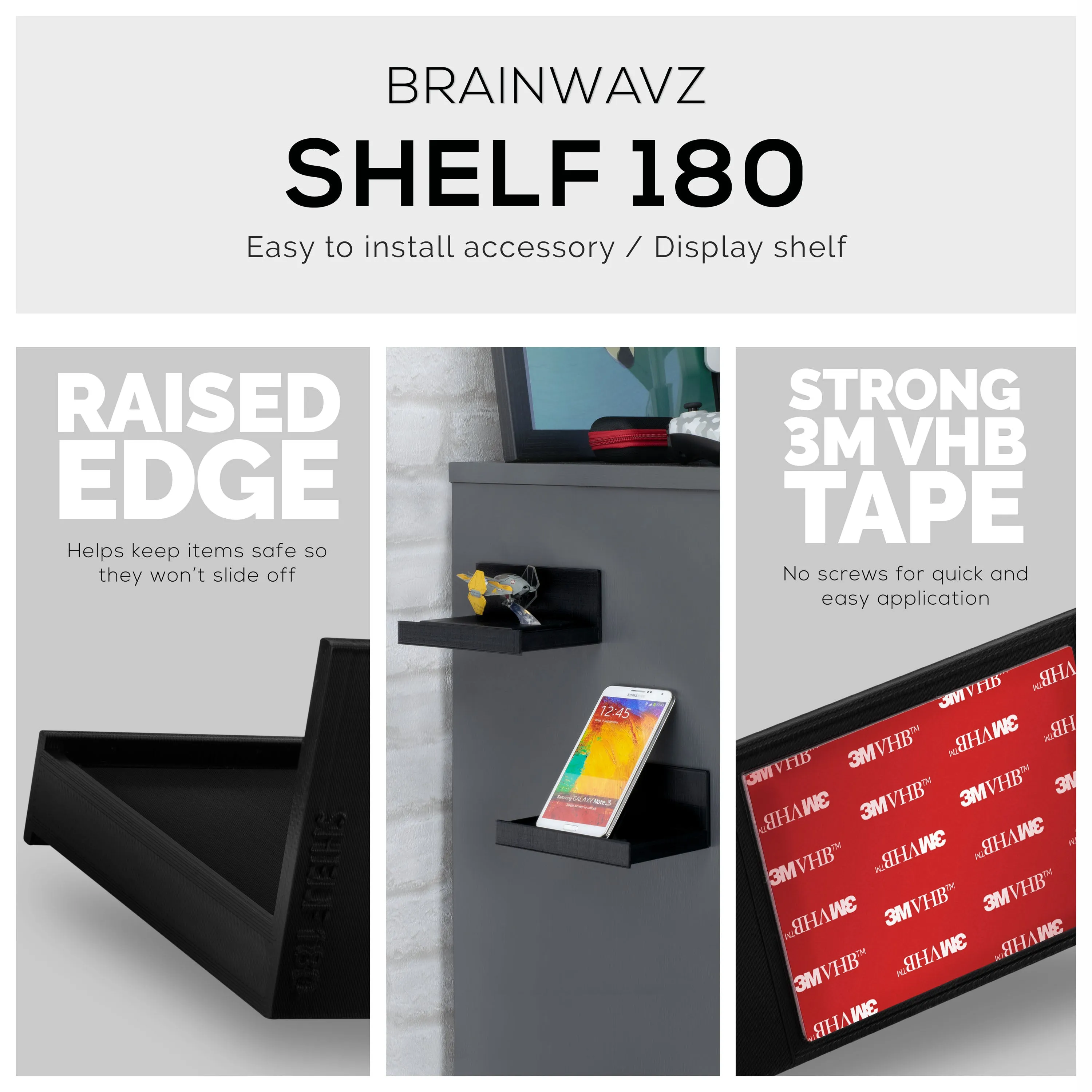 5.4" Adhesive Wide Floating Shelf (180) for Security Cameras, Baby Monitors, Speakers, Plants & More (139mm x 96mm / 5.4 x 3.7)