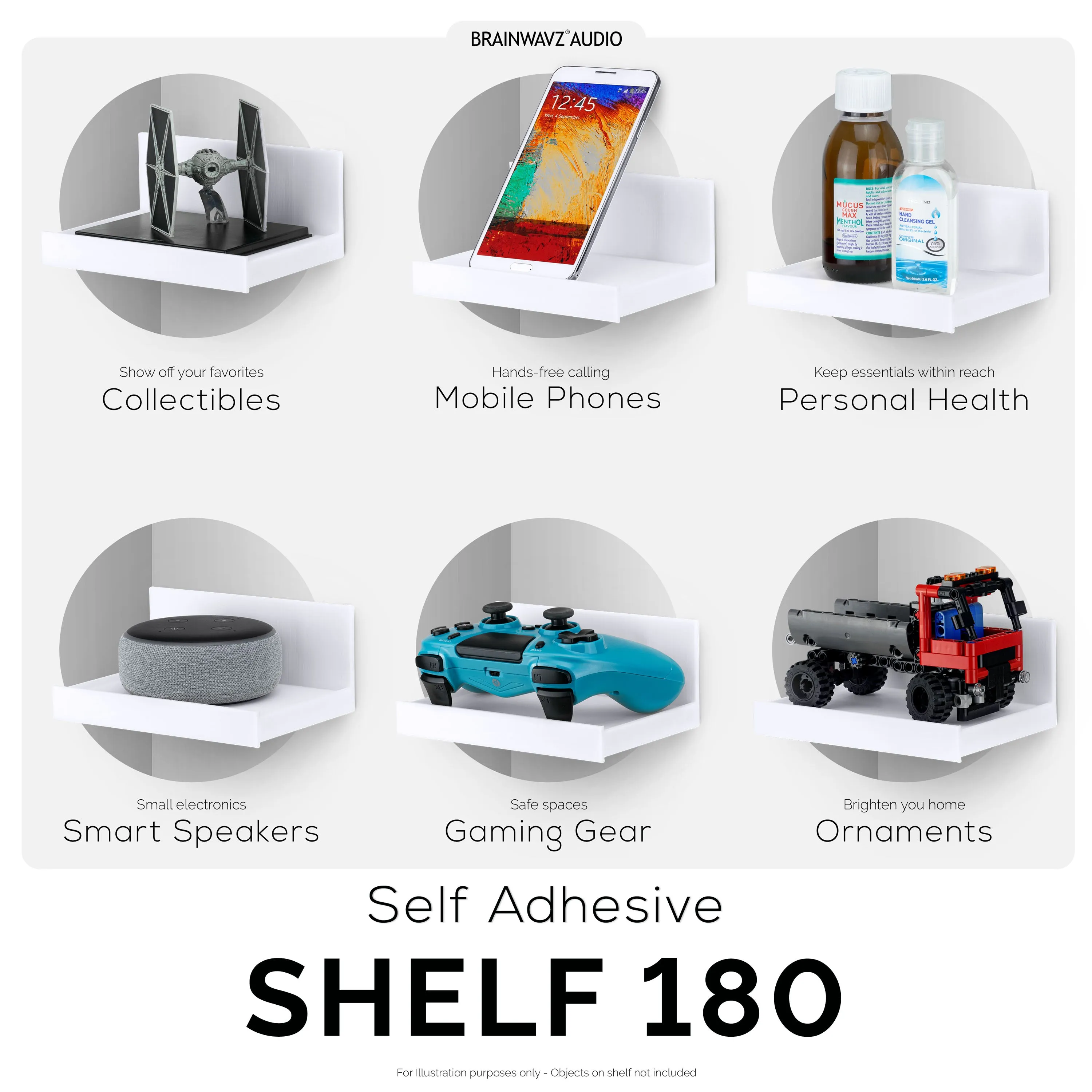 5.4" Adhesive Wide Floating Shelf (180) for Security Cameras, Baby Monitors, Speakers, Plants & More (139mm x 96mm / 5.4 x 3.7)