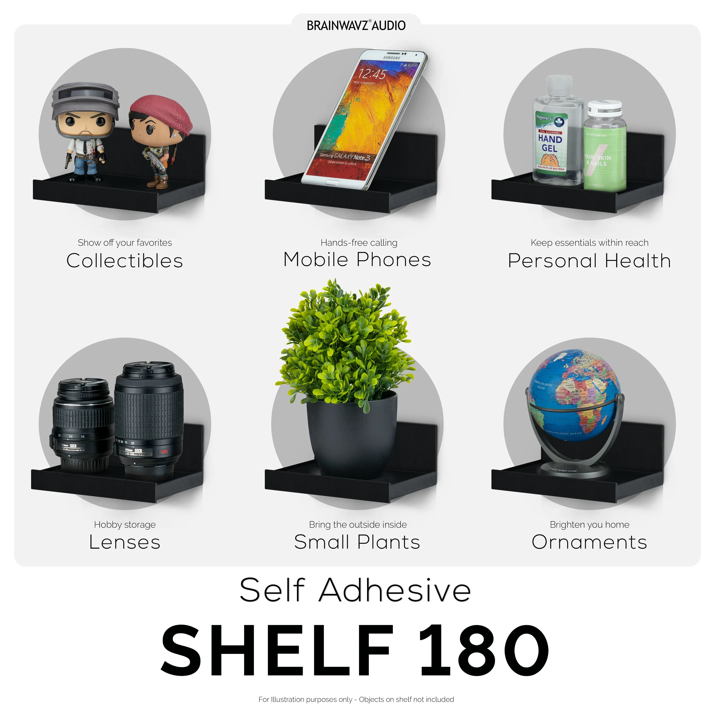 5.4" Adhesive Wide Floating Shelf (180) for Security Cameras, Baby Monitors, Speakers, Plants & More (139mm x 96mm / 5.4 x 3.7)