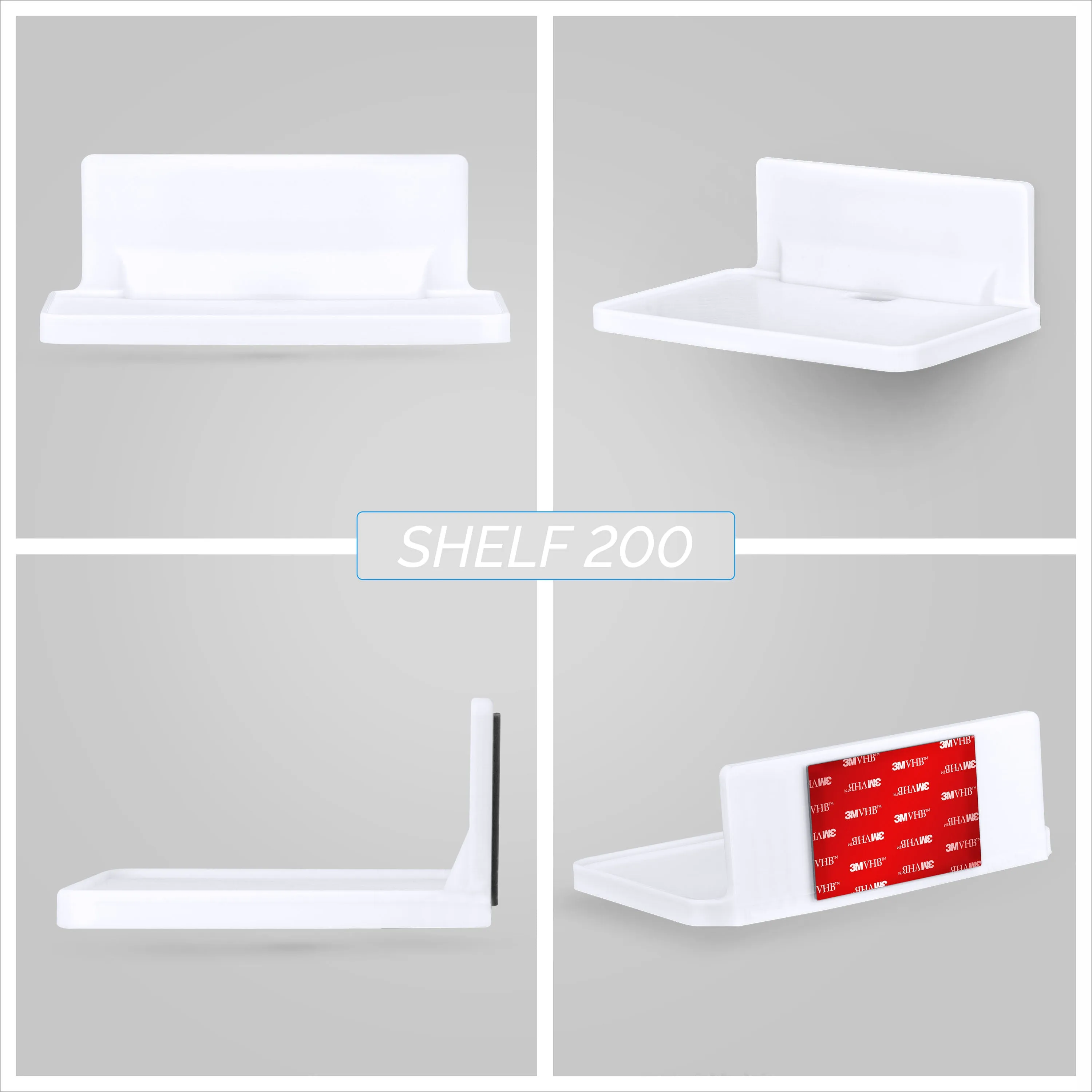 6.7" Wide Floating Adhesive Shelf (200) w/ Cable Access for Cameras, Baby Monitors, Plants & More (172mm x 105mm / 6.7 x 4.1)