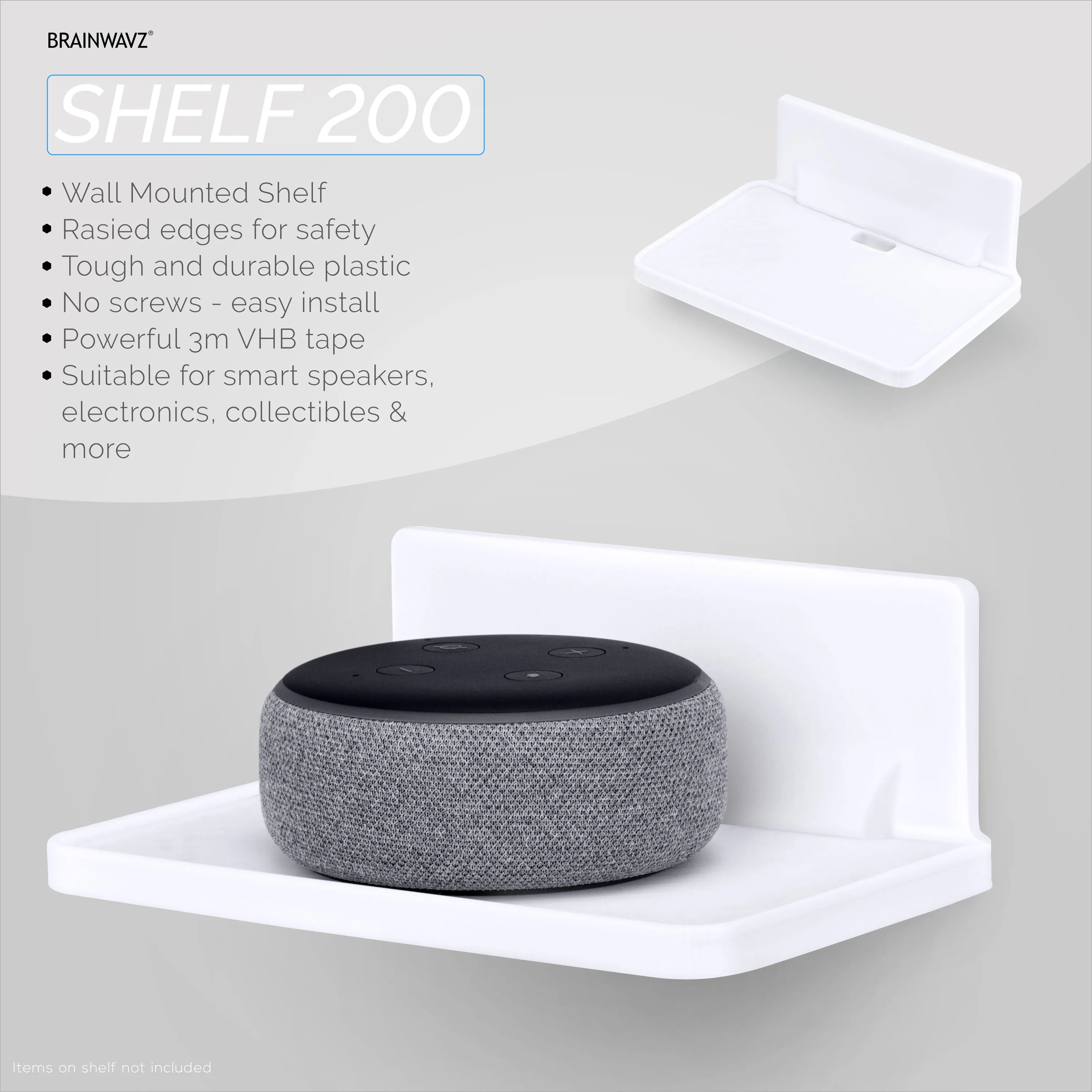 6.7" Wide Floating Adhesive Shelf (200) w/ Cable Access for Cameras, Baby Monitors, Plants & More (172mm x 105mm / 6.7 x 4.1)
