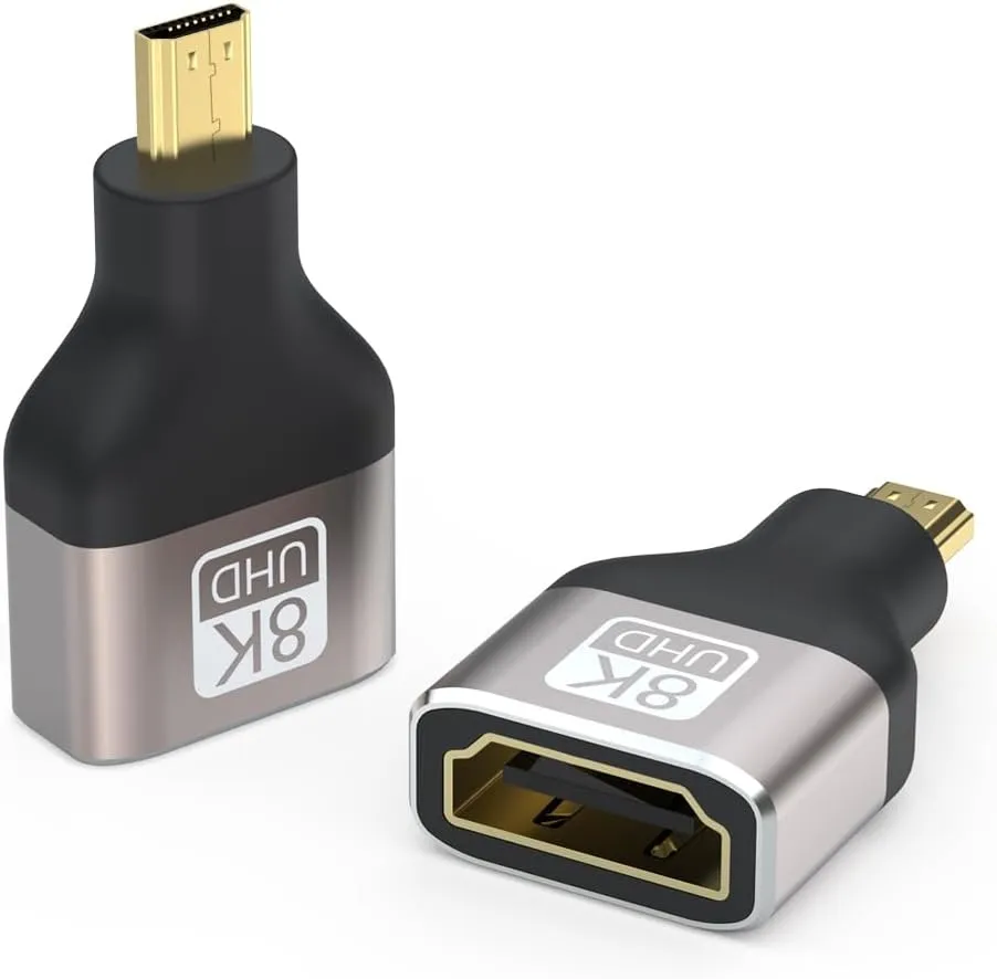 8K HDMI Adapter 2-Pack - Micro HDMI Connector Female to Male 2.1 Certified Bidirectional Converter 8K@60Hz for Monitor Laptop Gaming Console