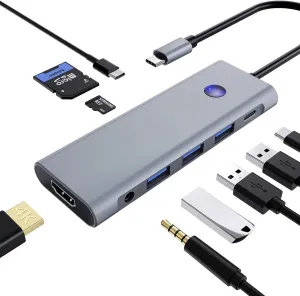 9-in-1 USB C Hub with 100W PD Charging, 4K HDMI, USB 3.0/2.0, SD/TF Card Reader, Audio Jack  Compact Adapter for MacBook, Windows, iPad, Linux & More