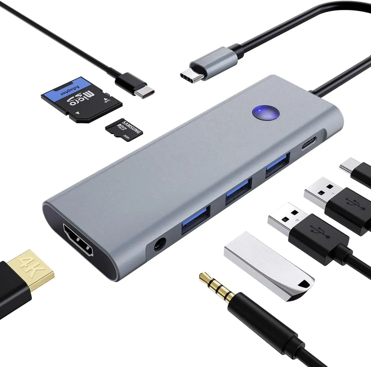 9-in-1 USB C Hub with 100W PD Charging, 4K HDMI, USB 3.0/2.0, SD/TF Card Reader, Audio Jack  Compact Adapter for MacBook, Windows, iPad, Linux & More