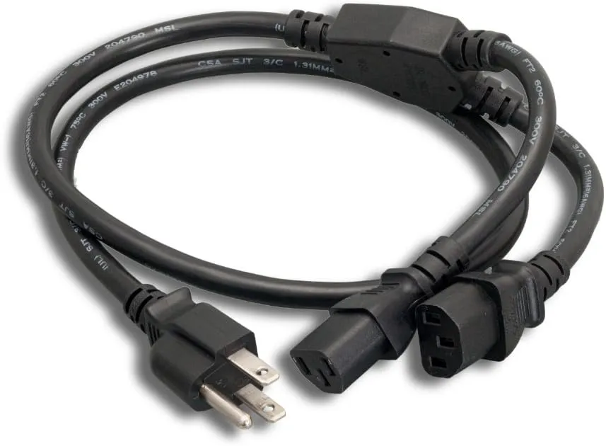 AC Power Splitter Y Cable NEMA 5-15P 2X IEC-320-C13 Sjt 16AWG, 10ft (ZADA39MC-10)