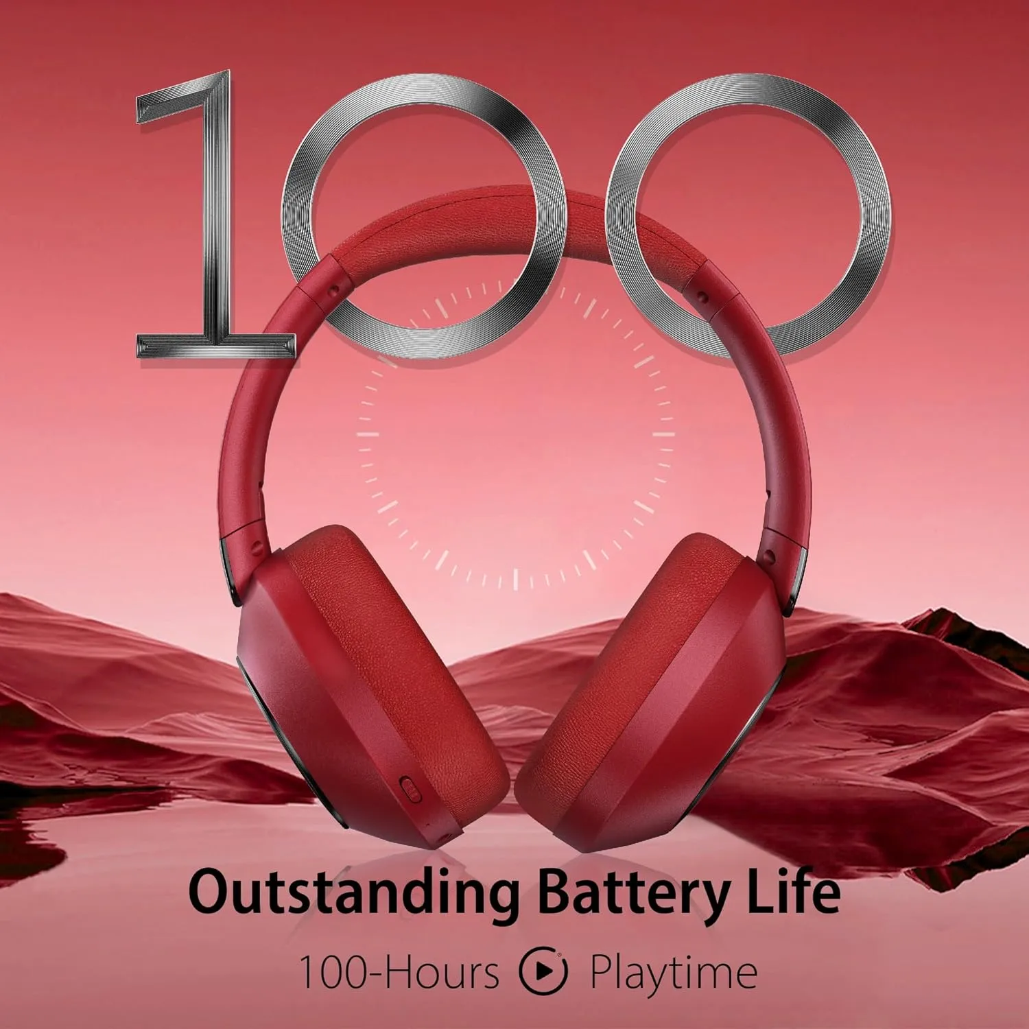 Active Noise Cancelling Headphones, Wireless Bluetooth 100H Playtime Over-Ear Headphones with Deep Bass and Microphone for Travel
