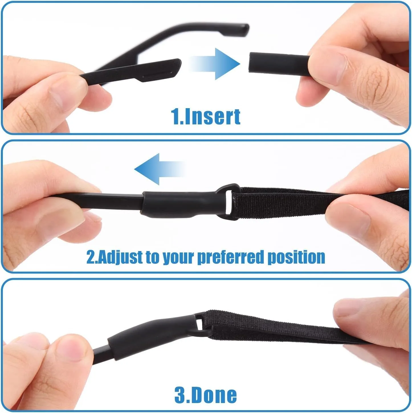 Adjustable Glasses Straps - 3 Pcs No Tail Adjustable Eyewear Retainer Glass Straps for Men Women Kids Eyeglasses, Sunglasses