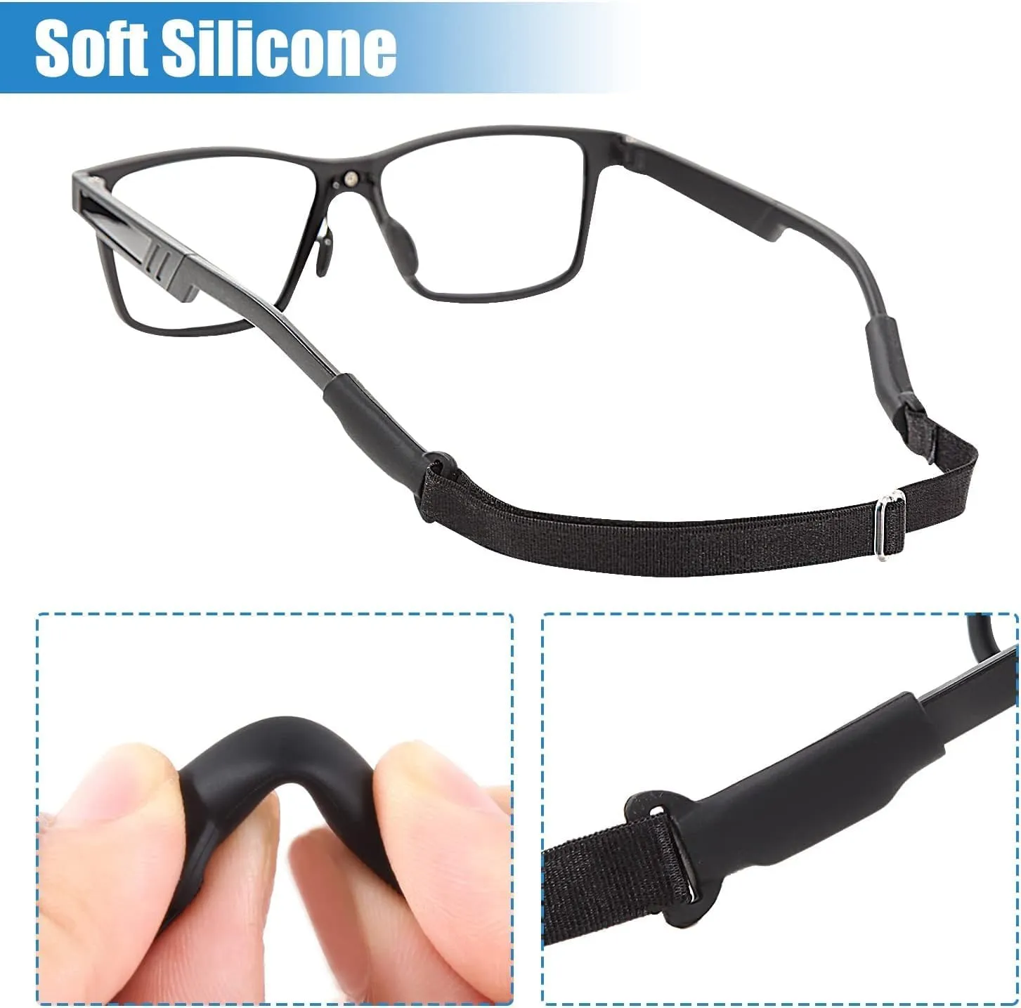 Adjustable Glasses Straps - 3 Pcs No Tail Adjustable Eyewear Retainer Glass Straps for Men Women Kids Eyeglasses, Sunglasses