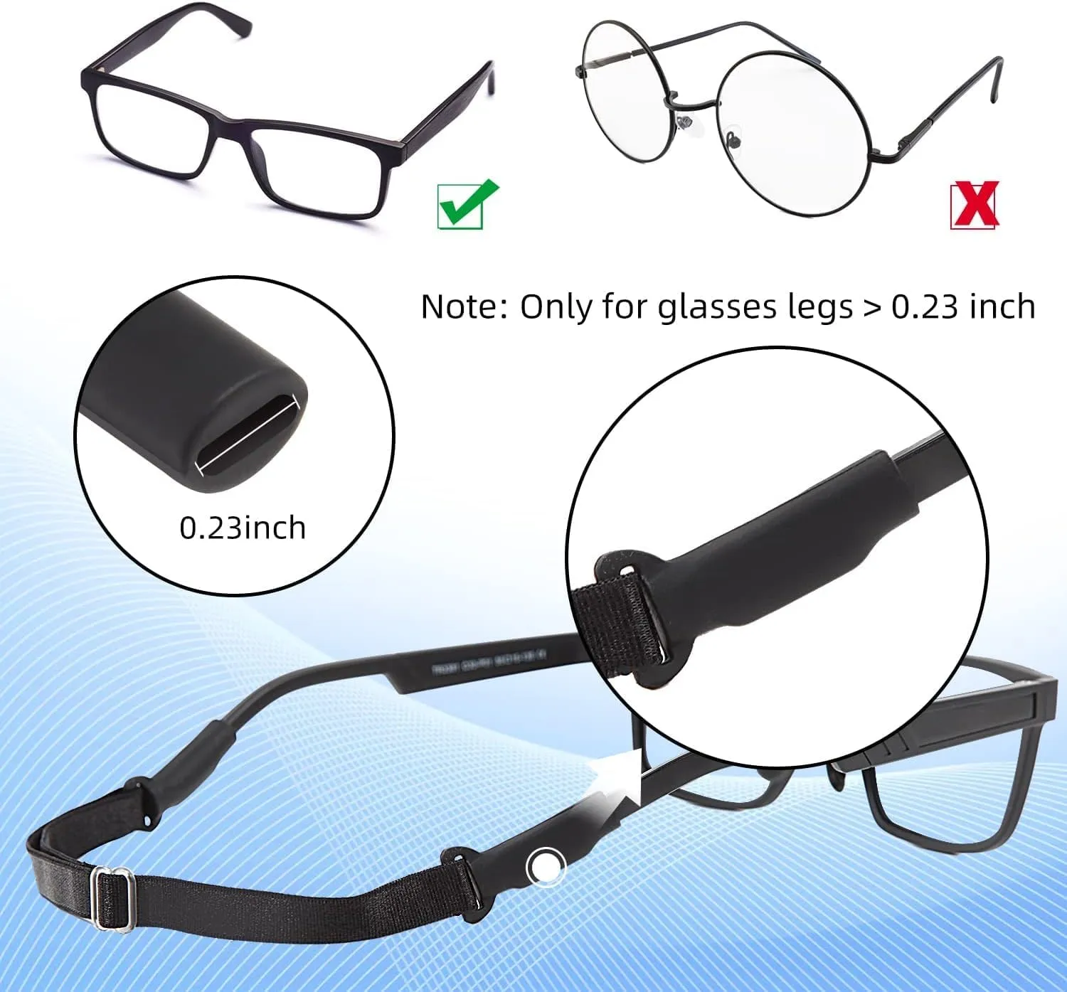 Adjustable Glasses Straps - 3 Pcs No Tail Adjustable Eyewear Retainer Glass Straps for Men Women Kids Eyeglasses, Sunglasses