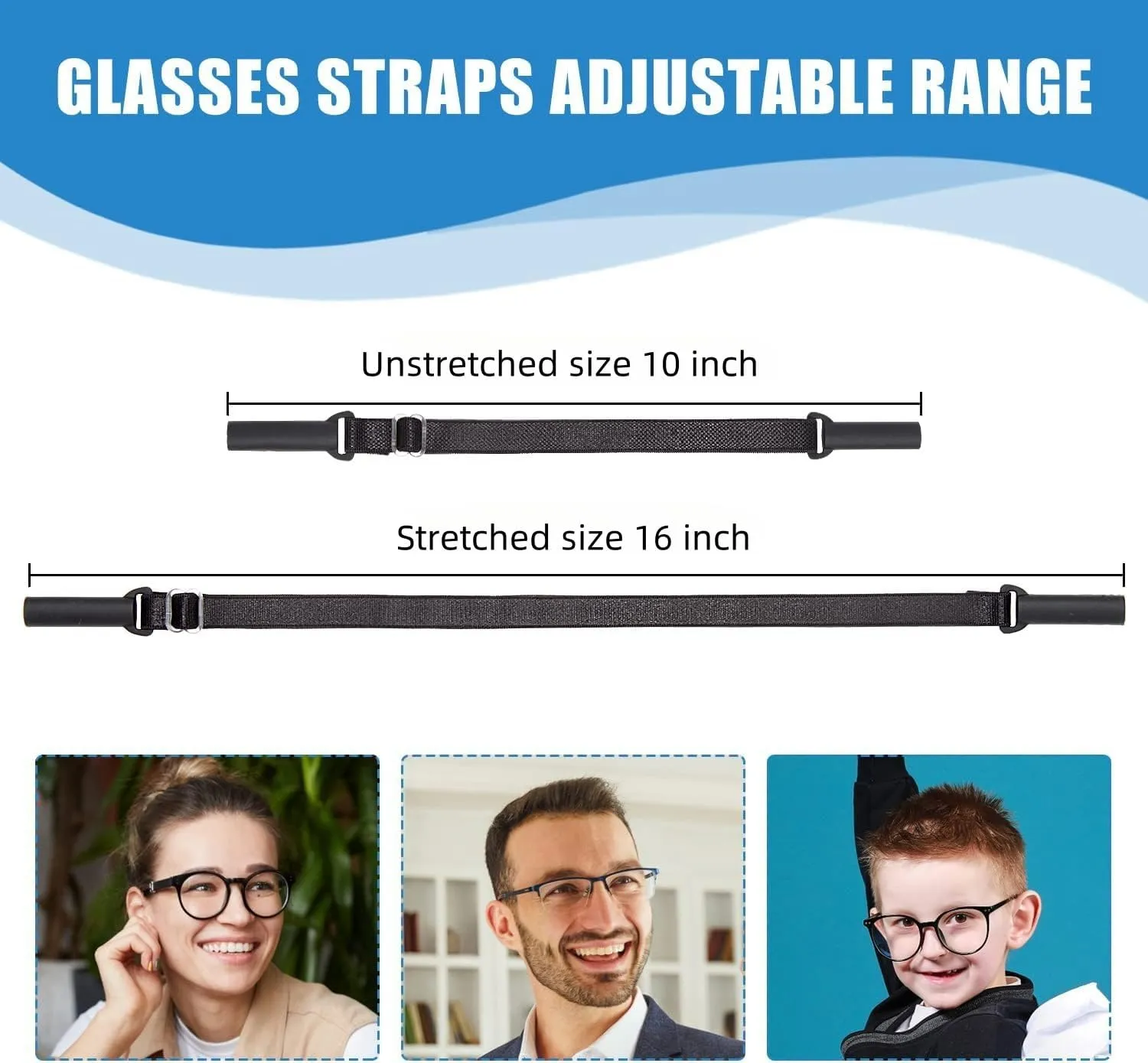Adjustable Glasses Straps - 3 Pcs No Tail Adjustable Eyewear Retainer Glass Straps for Men Women Kids Eyeglasses, Sunglasses