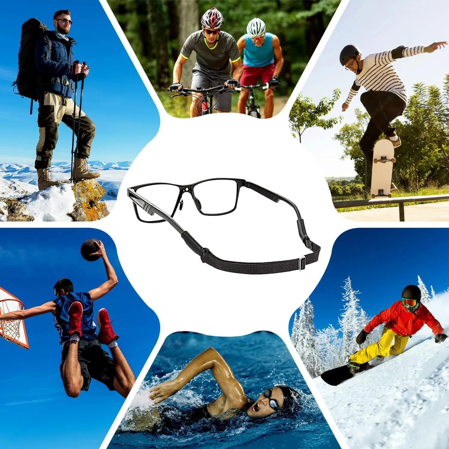 Adjustable Glasses Straps - 3 Pcs No Tail Adjustable Eyewear Retainer Glass Straps for Men Women Kids Eyeglasses, Sunglasses