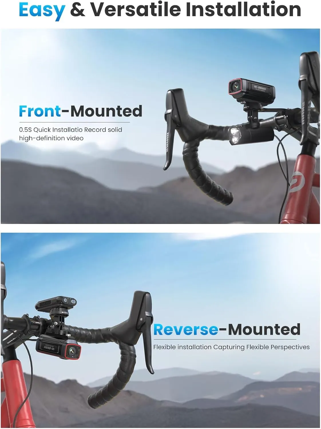 AKEEYO-710Pro EIS Bike Camera, 4K28FPS 20MP WiFi Action Camera with IP66 Ultra HD Waterproof Camera, 142 Wide Angle View with 64GB Card, Upgrade Anti-Shake Function with Night Vision,G-Sensor,GPS