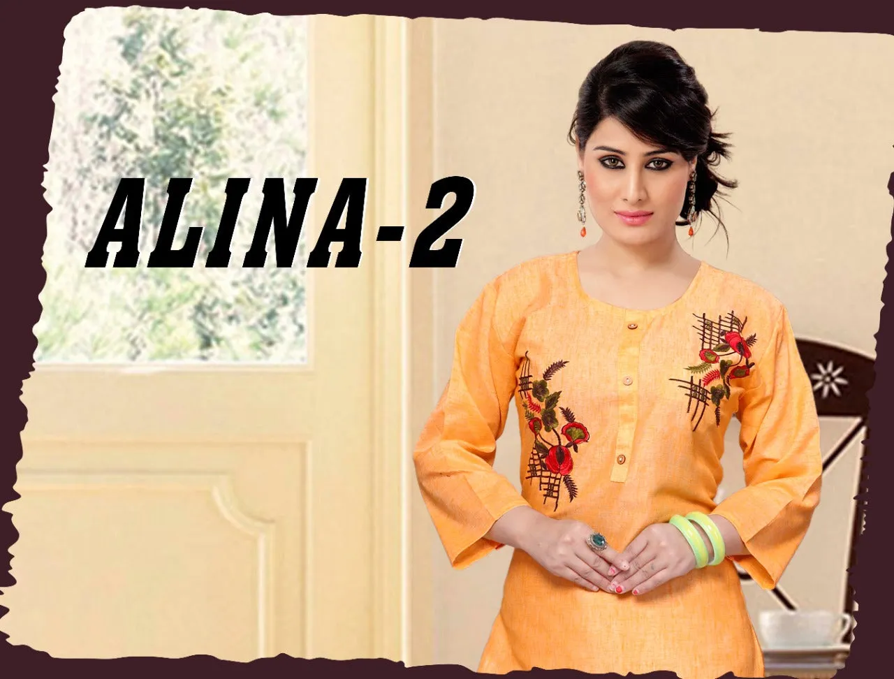 Alina Vol 2 Launched Pure Cotton Embroidery Work Casual Wear Kurtis Collections