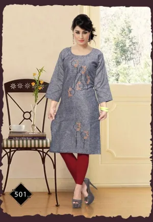 Alina Vol 2 Launched Pure Cotton Embroidery Work Casual Wear Kurtis Collections
