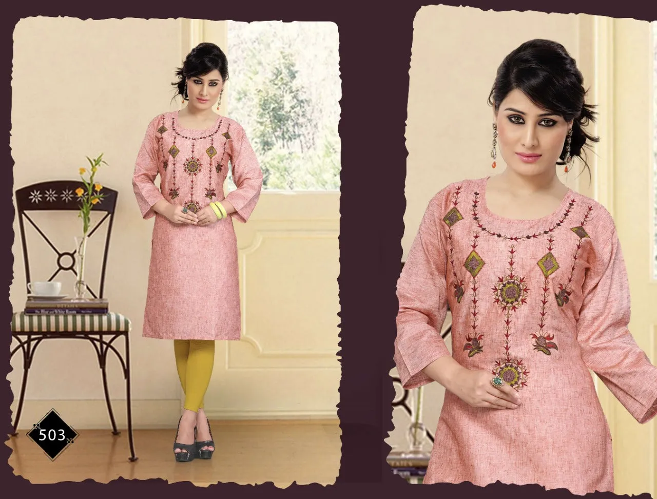 Alina Vol 2 Launched Pure Cotton Embroidery Work Casual Wear Kurtis Collections