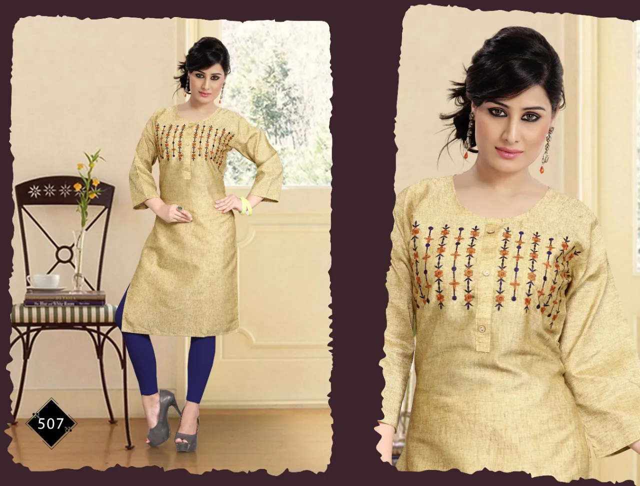 Alina Vol 2 Launched Pure Cotton Embroidery Work Casual Wear Kurtis Collections
