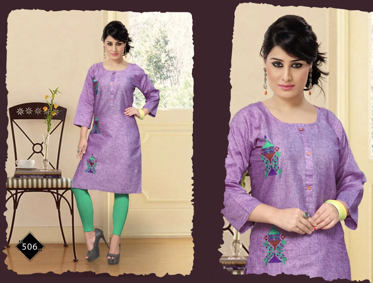 Alina Vol 2 Launched Pure Cotton Embroidery Work Casual Wear Kurtis Collections