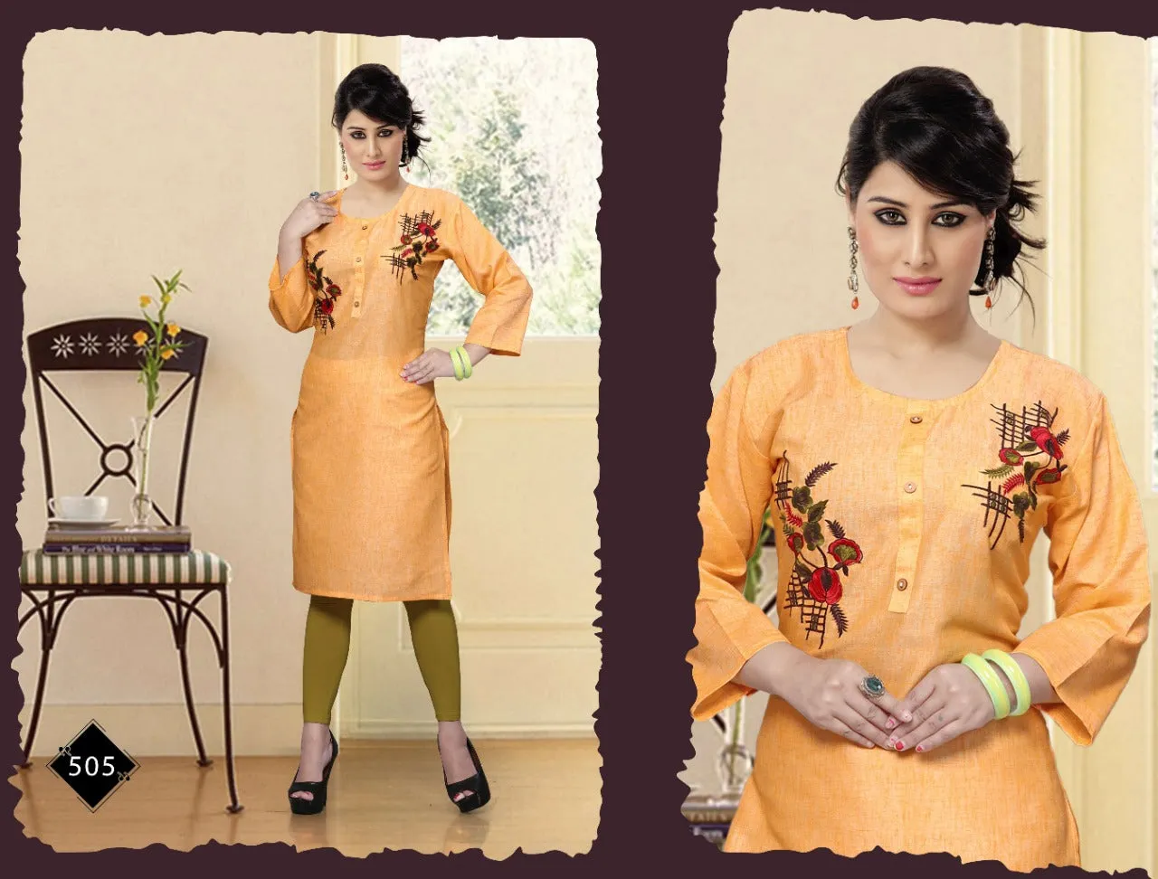 Alina Vol 2 Launched Pure Cotton Embroidery Work Casual Wear Kurtis Collections