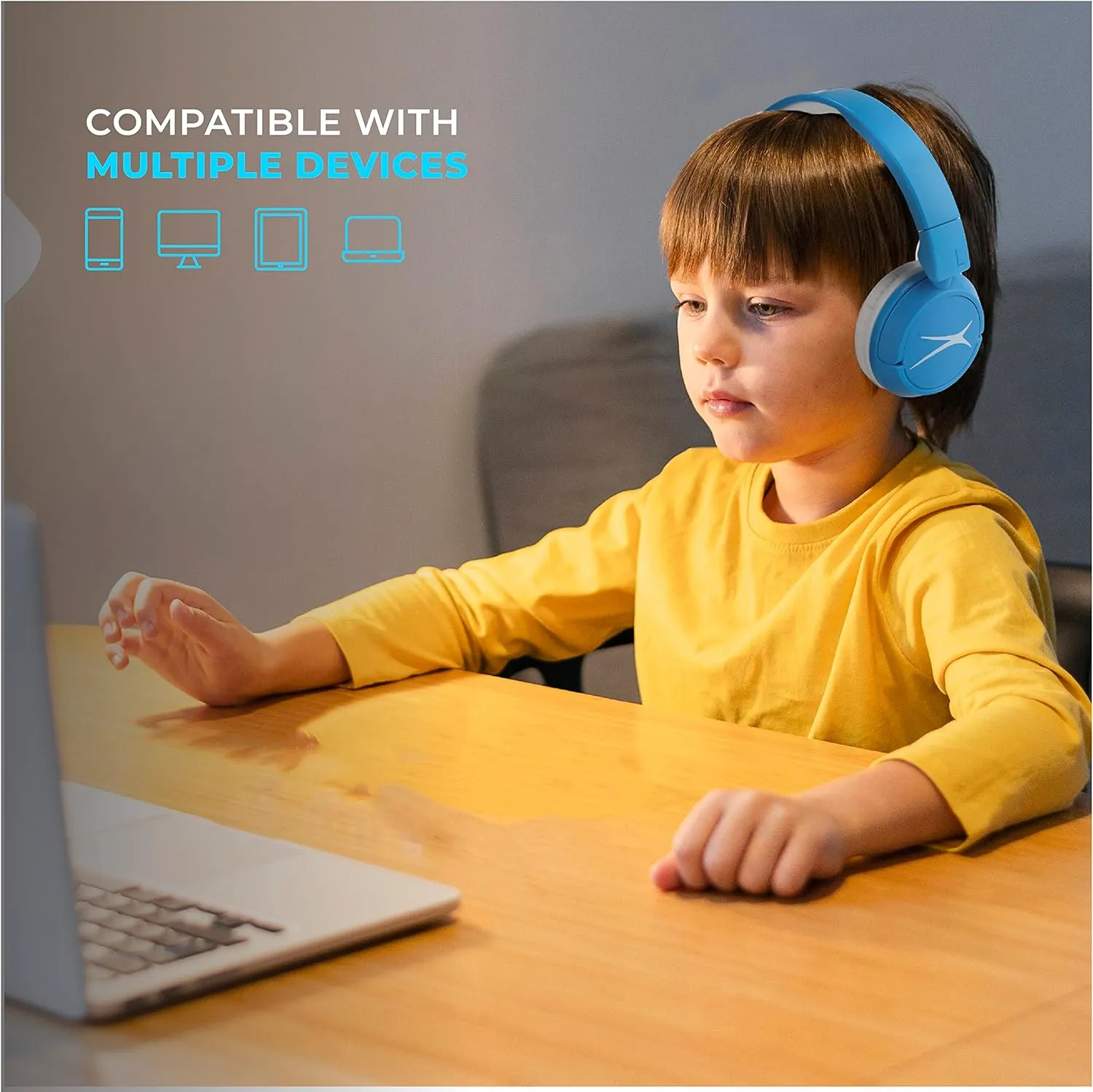 Altec Lansing Over The Ears Kids Headphones - Volume Limiting Technology for Developing Ears, Ages 3-5, Perfect for Learning from Home, Blue