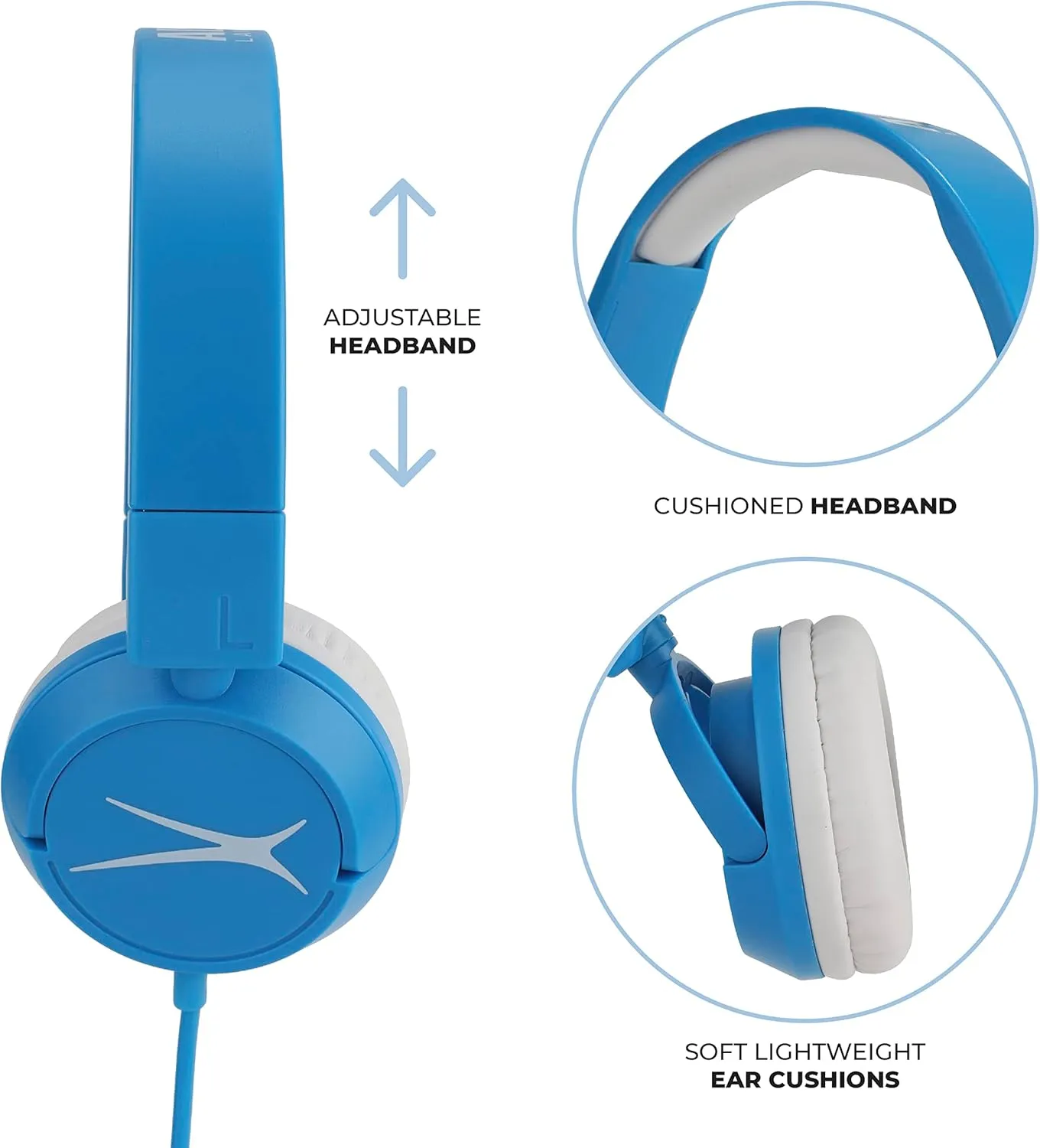 Altec Lansing Over The Ears Kids Headphones - Volume Limiting Technology for Developing Ears, Ages 3-5, Perfect for Learning from Home, Blue