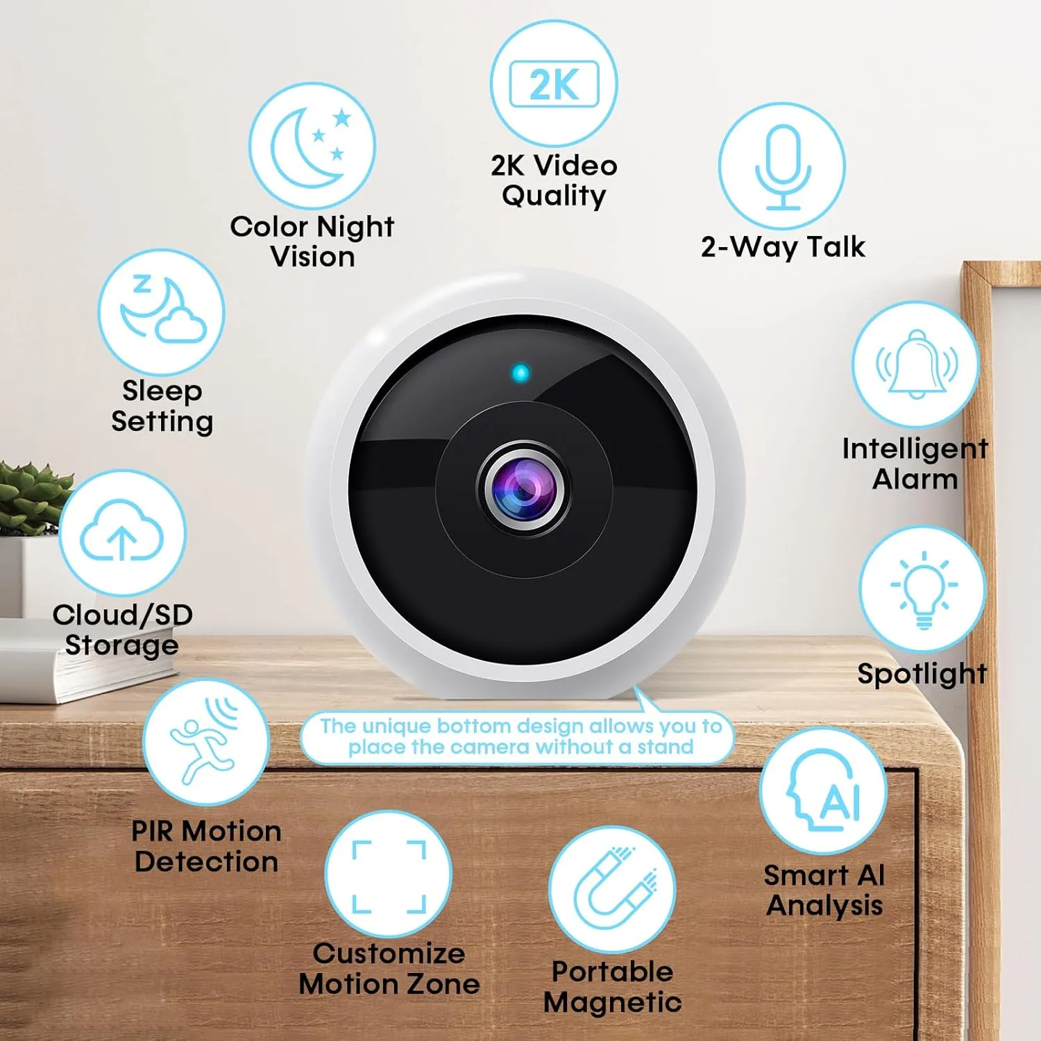 AMTIFO Security Cameras Wireless Outdoor: Magnetic 2-Pack Install-Free Indoor Smart 2K WiFi - Long Battery Life Powered Wireless Cameras for Home Security with AI Motion Detection