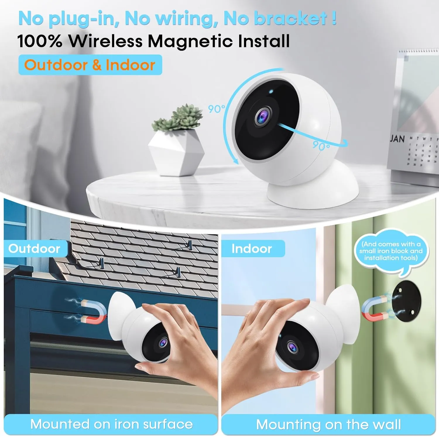 AMTIFO Security Cameras Wireless Outdoor: Magnetic 2-Pack Install-Free Indoor Smart 2K WiFi - Long Battery Life Powered Wireless Cameras for Home Security with AI Motion Detection