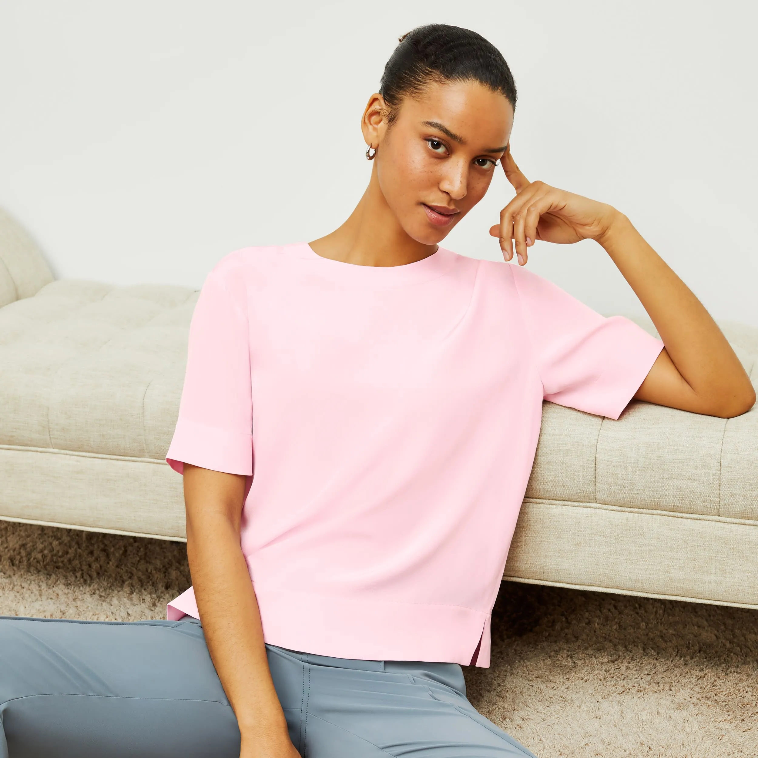 Annika Tee - Washable Silk :: Rosewater