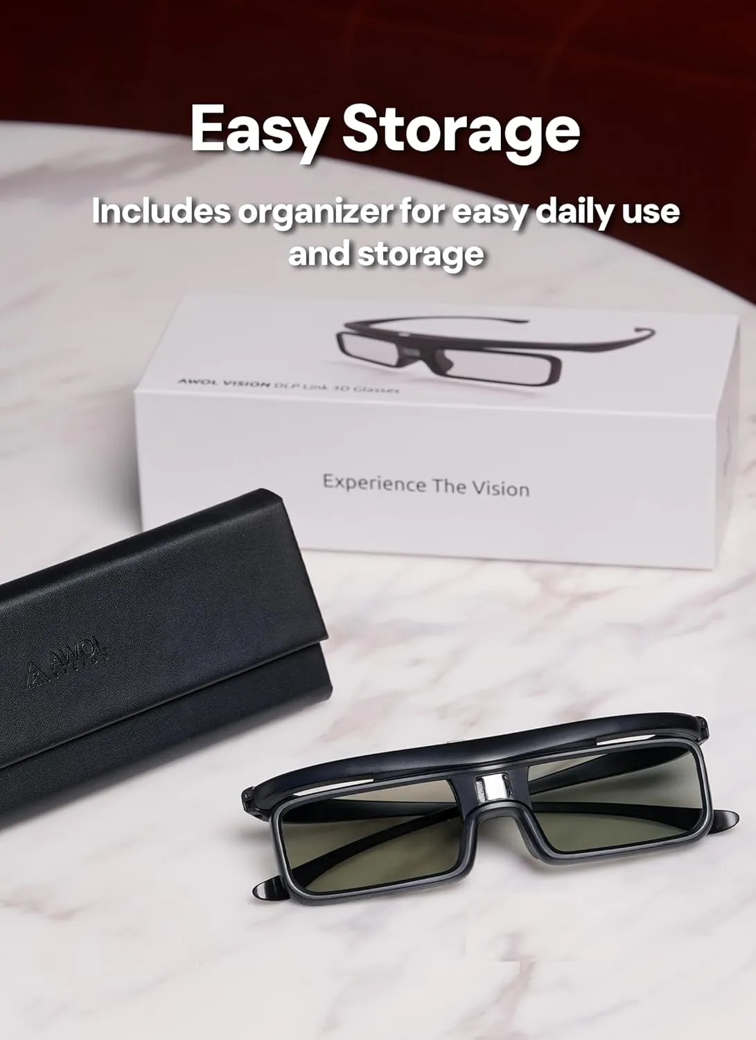 AWOL VISION DLP Link 3D Glasses, Rechargeable Active Shutter Eyewear Compatible with AWOL VISION LTV-3000 Pro and LTV-3500 Pro, Vanish TV & Other DLP-Link 3D projectors (2 Packs)