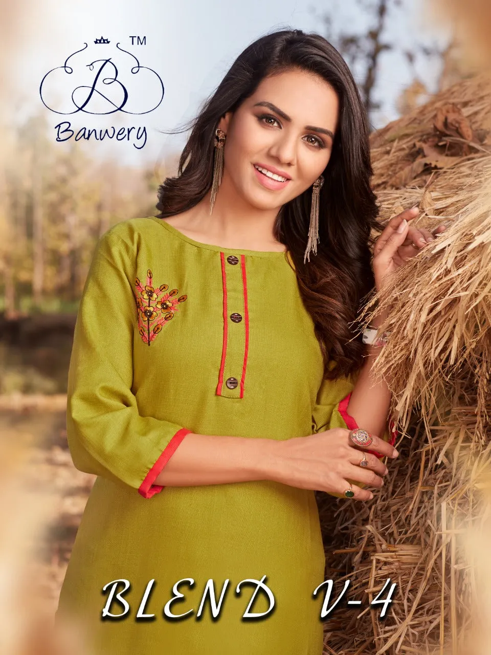 Banwery Presents Blend Vol 4 Cotton Embroidery Work Casual Wear Kurtis Collections