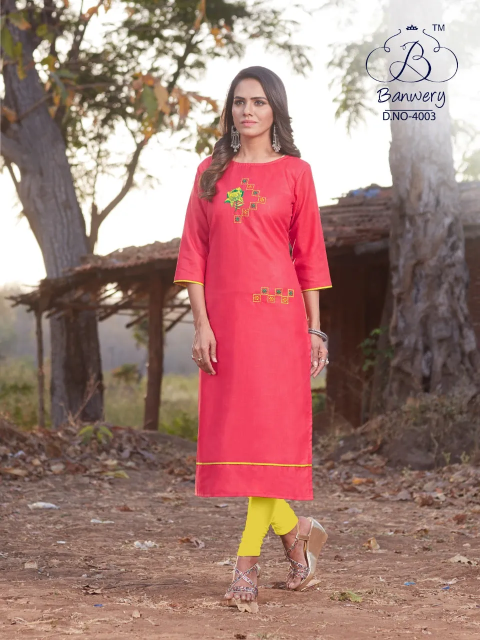 Banwery Presents Blend Vol 4 Cotton Embroidery Work Casual Wear Kurtis Collections